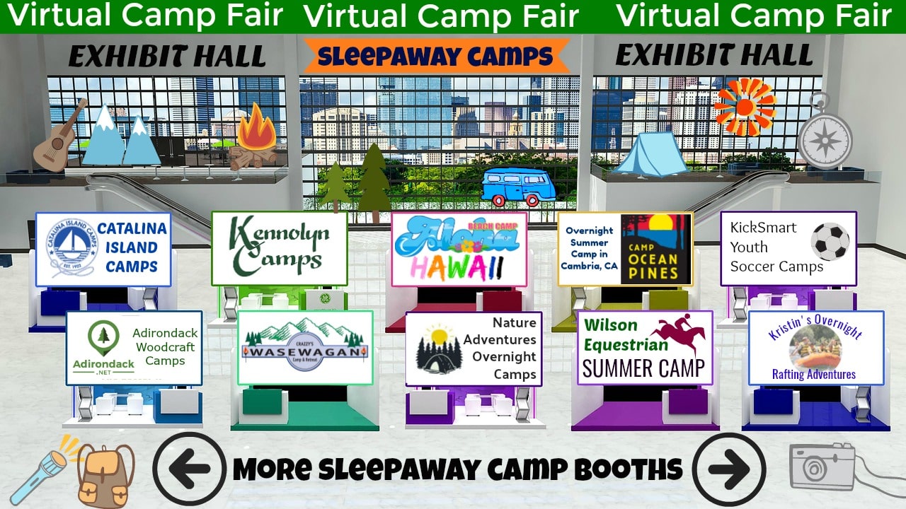 Virtual Camp Fair sleepaway camps exhibit hall.